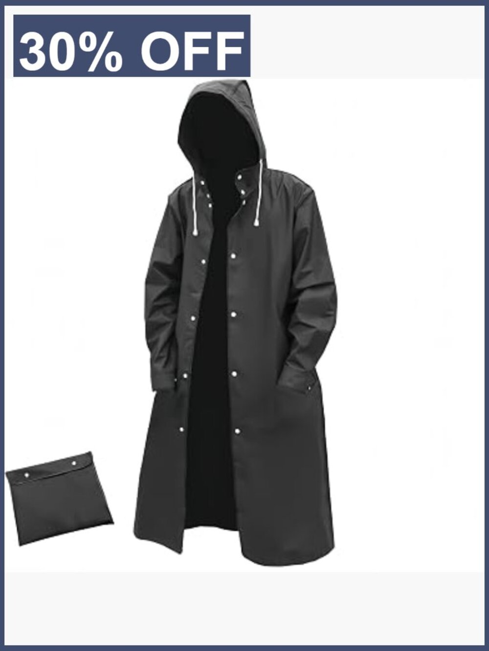 Waterproof Long Raincoat Hooded Trench Jacket with Drawstring Closure